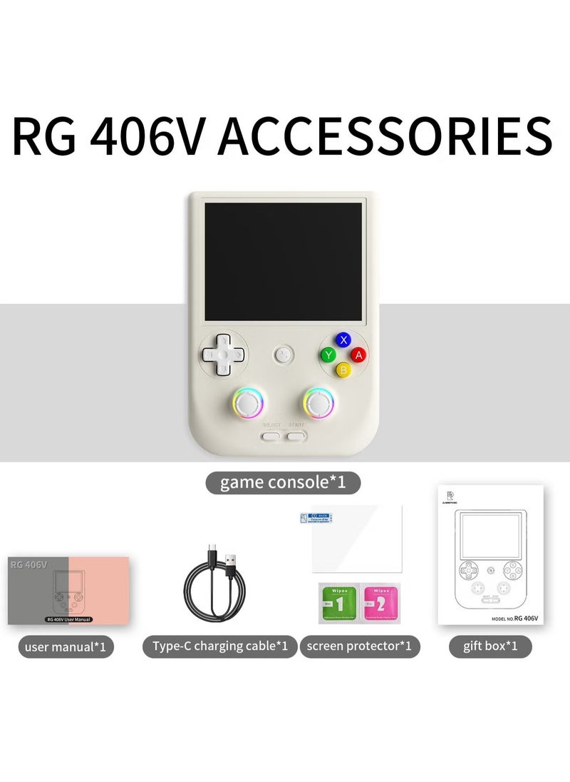 ANBERNIC RG406V Handheld Game Console Unisoc T820 Android 13 4-inch IPS multi-touch screen 5500mAh 5G WIFI Bluetooth Retro Video Players (White 128G)