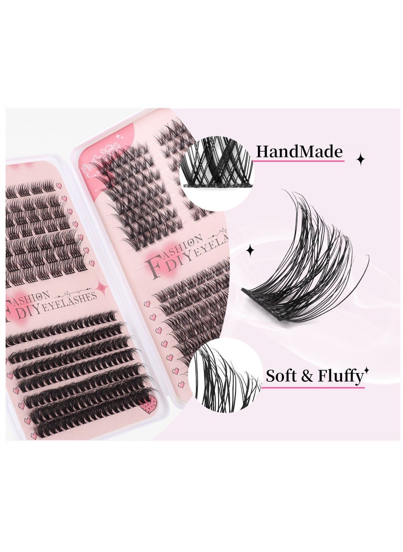 4 Styles DIY Eyelash Extension Kit 378 Clusters, 8-16mm Mixed Individual Lashes Cluster, Natural Curl Personal Eyelash Set, Segmented False Eyelashes, Thick Eyelashes