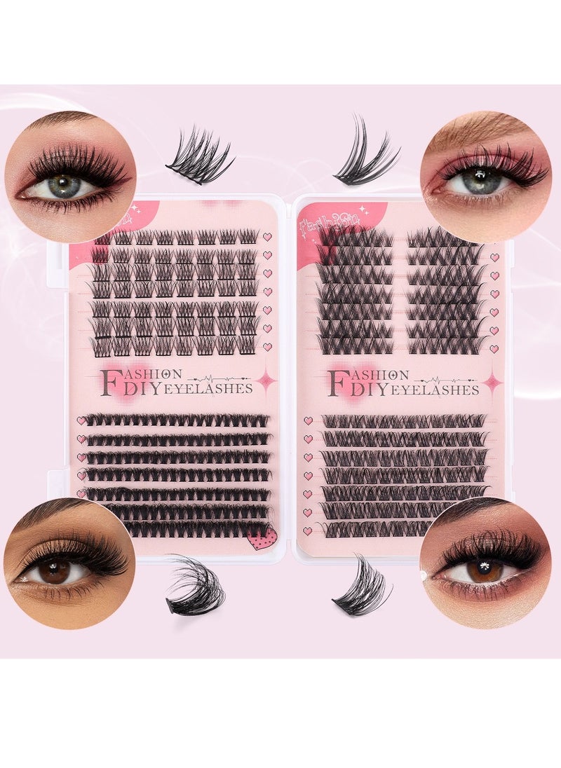 4 Styles DIY Eyelash Extension Kit 378 Clusters, 8-16mm Mixed Individual Lashes Cluster, Natural Curl Personal Eyelash Set, Segmented False Eyelashes, Thick Eyelashes