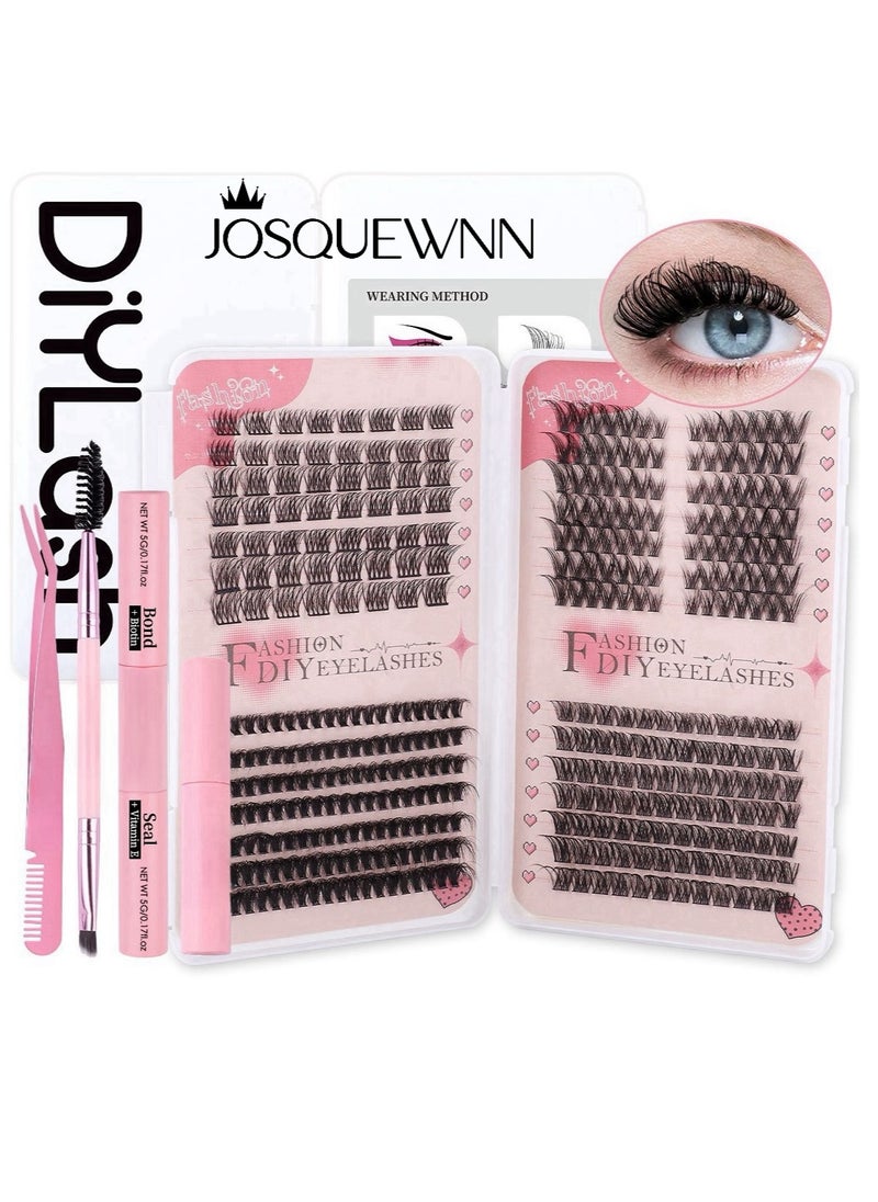 4 Styles DIY Eyelash Extension Kit 378 Clusters, 8-16mm Mixed Individual Lashes Cluster, Natural Curl Personal Eyelash Set, Segmented False Eyelashes, Thick Eyelashes