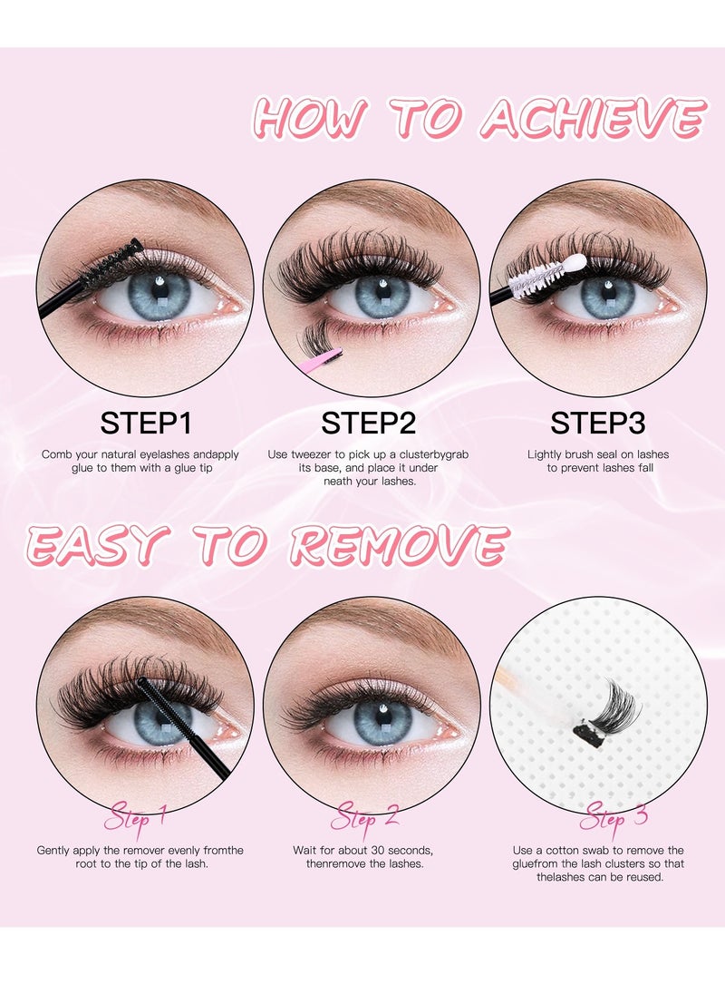 4 Styles DIY Eyelash Extension Kit 378 Clusters, 8-16mm Mixed Individual Lashes Cluster, Natural Curl Personal Eyelash Set, Segmented False Eyelashes, Thick Eyelashes