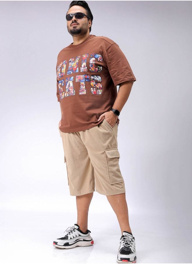 Men Plus Size Loose Fit Self Design Cargo Shorts