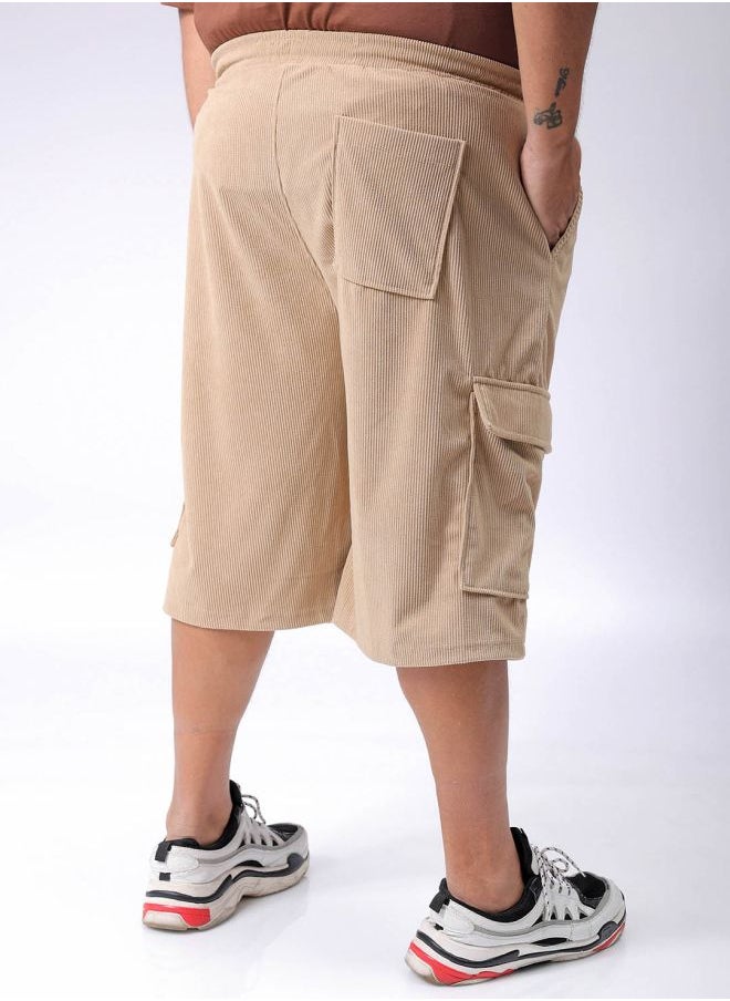 Men Plus Size Loose Fit Self Design Cargo Shorts
