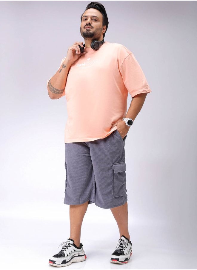 Men Plus Size Loose Fit Self Design Cargo Shorts