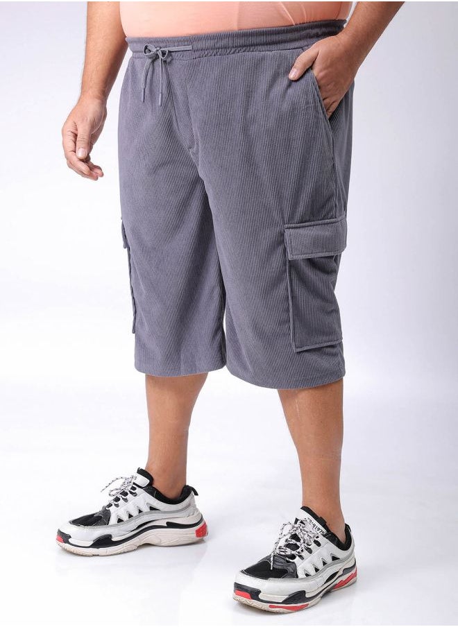 Men Plus Size Loose Fit Self Design Cargo Shorts