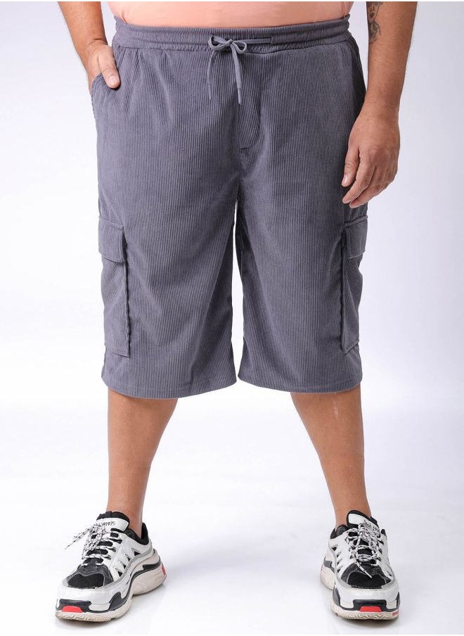 Men Plus Size Loose Fit Self Design Cargo Shorts