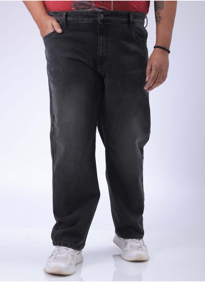Men Plus Size Vintage Straight Fit Solid Mid-Rise Stretchable Jeans