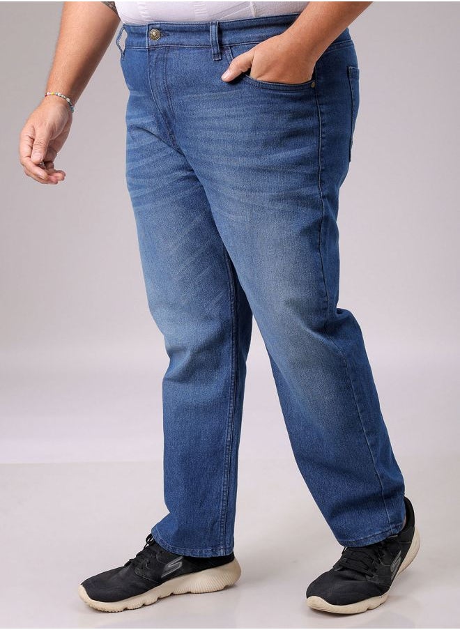 Men Plus Size Vintage Straight Fit Solid Mid-Rise Stretchable Jeans