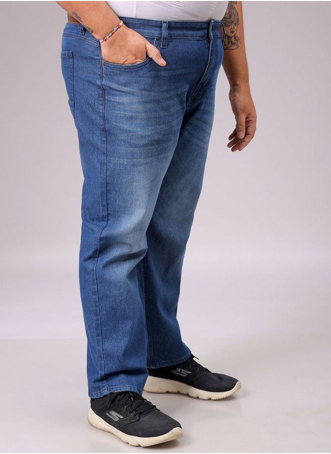 Men Plus Size Vintage Straight Fit Solid Mid-Rise Stretchable Jeans