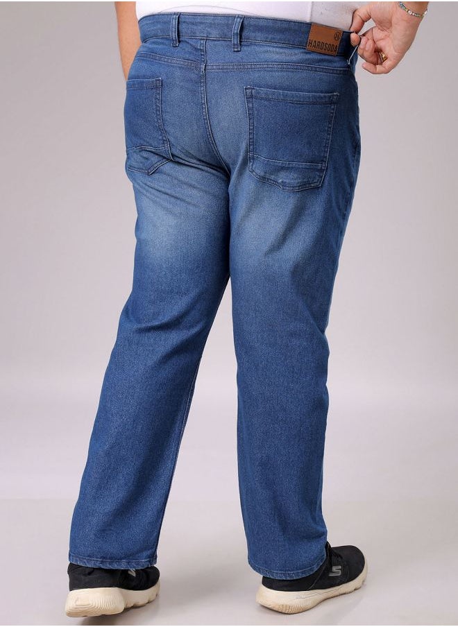 Men Plus Size Vintage Straight Fit Solid Mid-Rise Stretchable Jeans