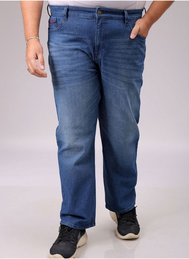 Men Plus Size Vintage Straight Fit Solid Mid-Rise Stretchable Jeans