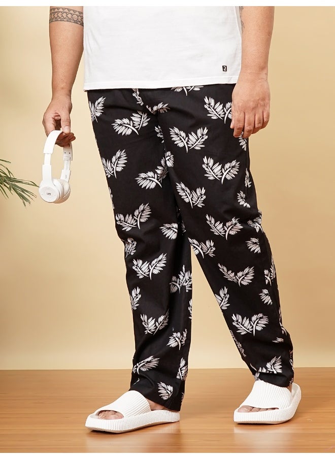 Black Men Regular Casual Floral Lounge Pants