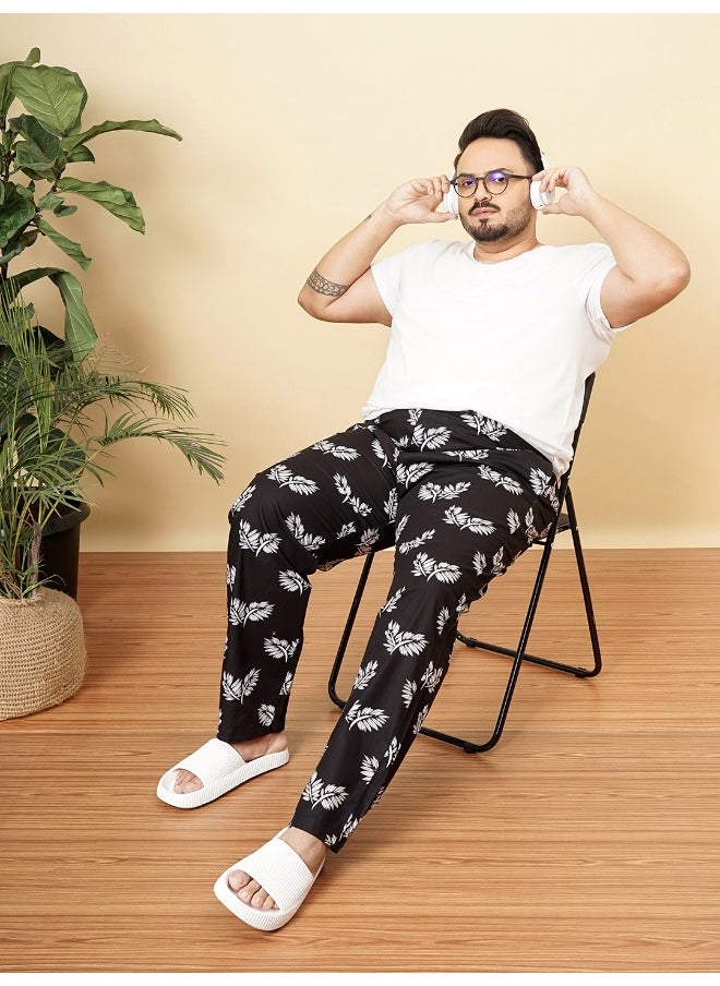 Black Men Regular Casual Floral Lounge Pants