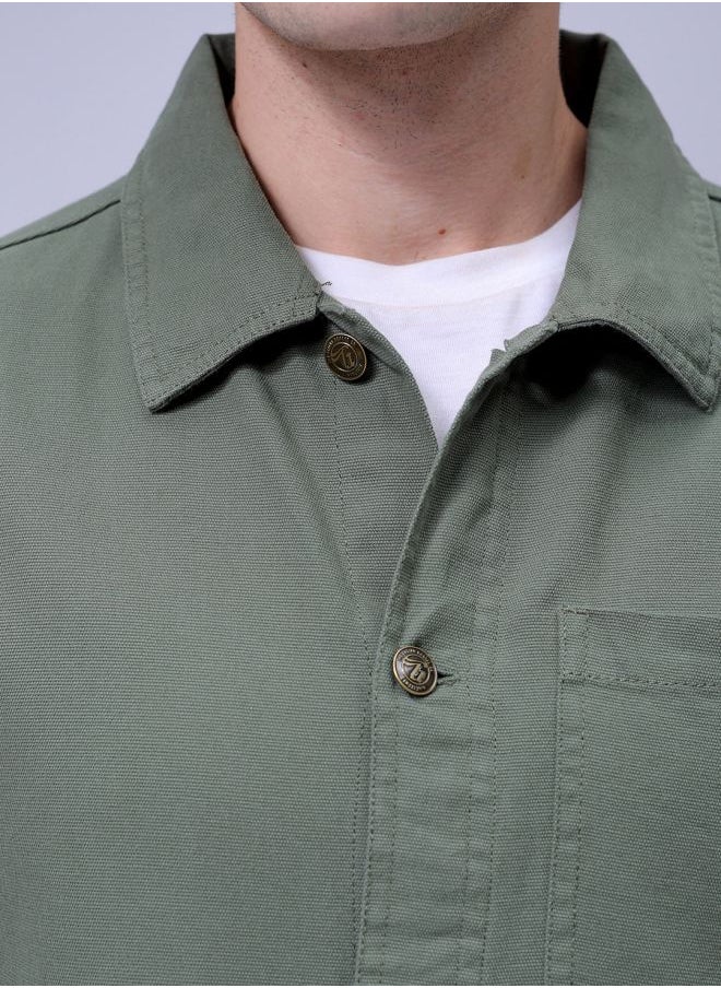 Men Slim Fit Solid Trucker Jacket