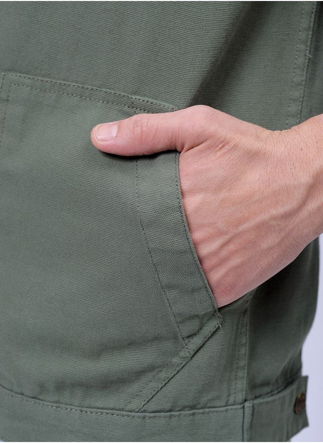 Men Slim Fit Solid Trucker Jacket
