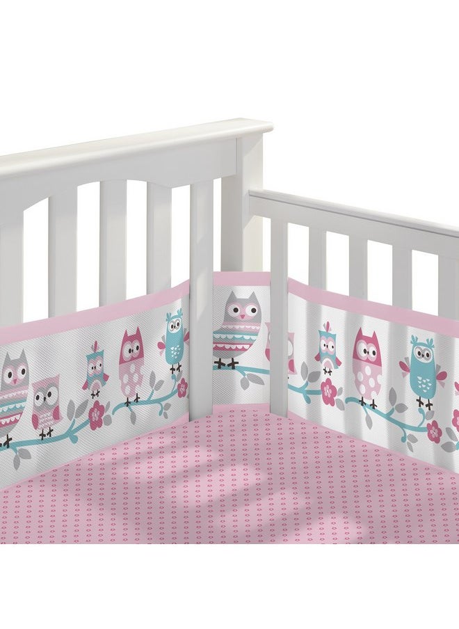 BreathableBaby 3pc Classic Crib Bedding Set- Owl Fun Pink