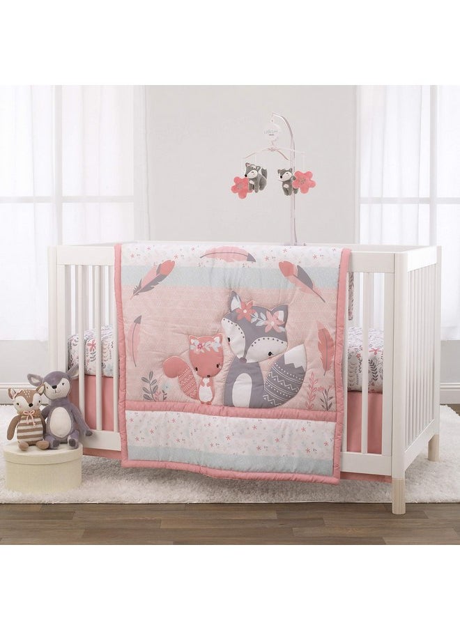 Little Love by NoJo Desert Flower - Feathers and Ferns Pink, Grey and Aqua Fitted Crib Sheet