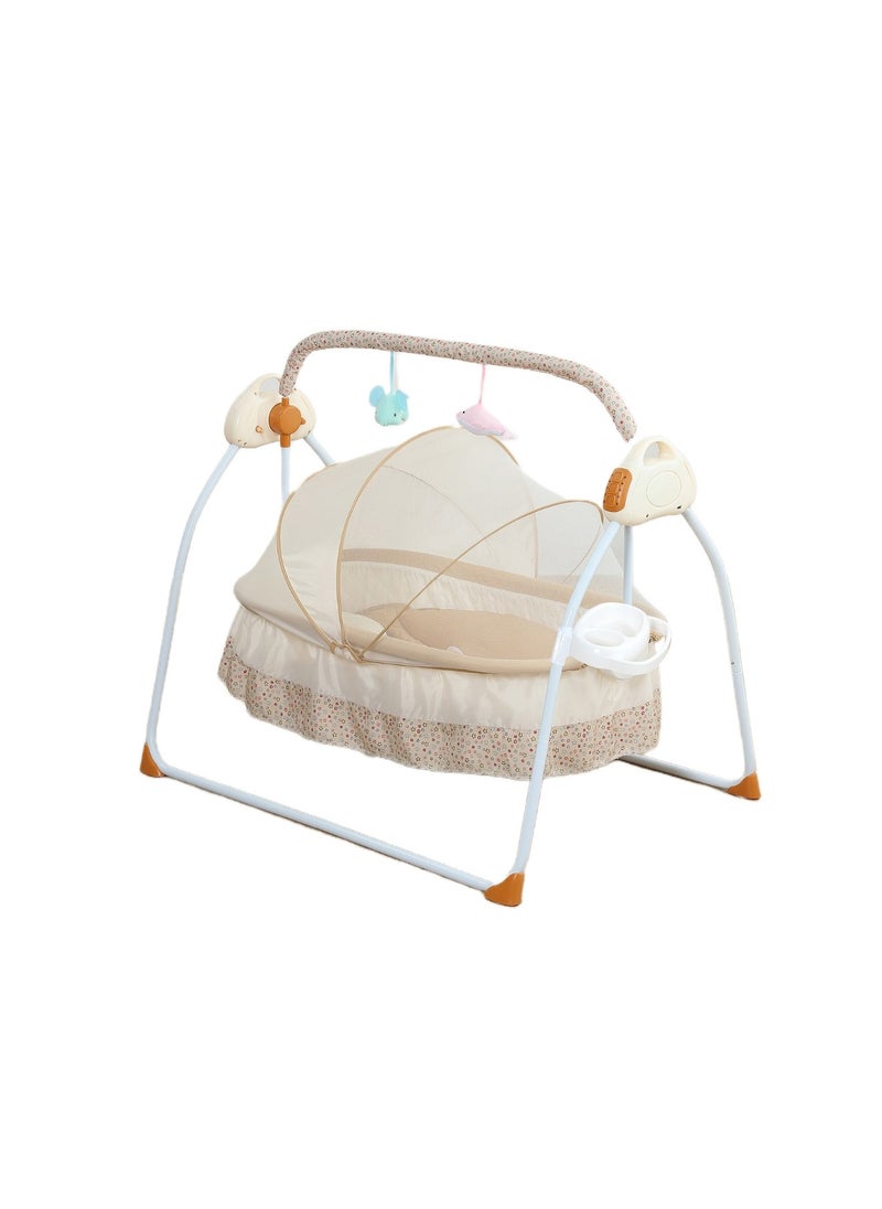 Baby Cradle Luxury Khaki– Foldable Design with Adjustable Electric Swing, Bluetooth Music, & Remote Control – Ideal for Newborn Comfort and Convenience – Stylish & Compact