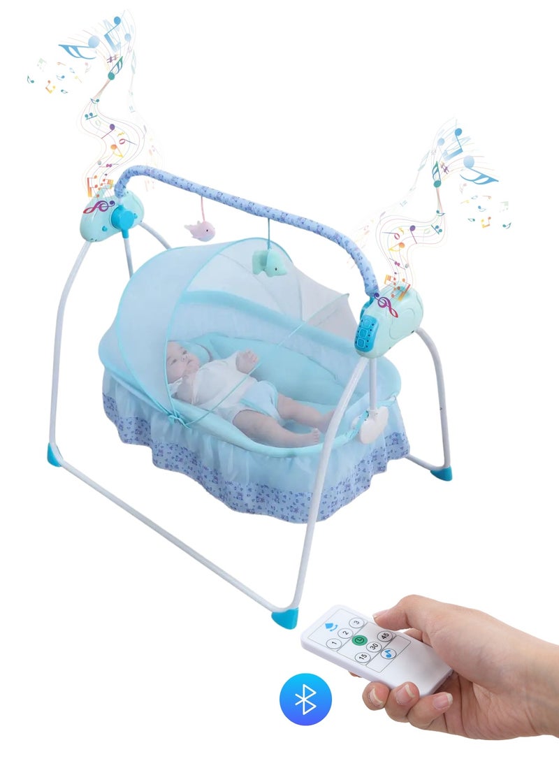 Baby Cradle Blue – Foldable Design with Adjustable Electric Swing, Bluetooth Music, & Remote Control – Ideal for Newborn Comfort and Convenience – Stylish & Compact