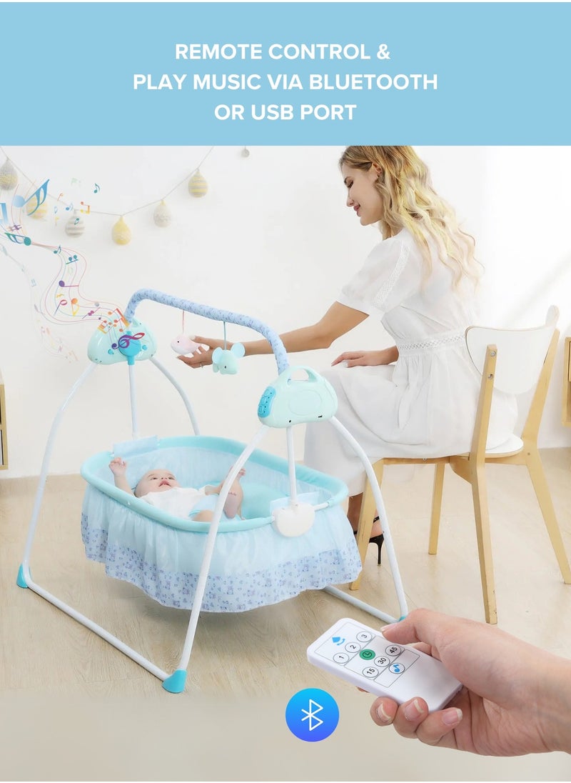 Baby Cradle Blue – Foldable Design with Adjustable Electric Swing, Bluetooth Music, & Remote Control – Ideal for Newborn Comfort and Convenience – Stylish & Compact