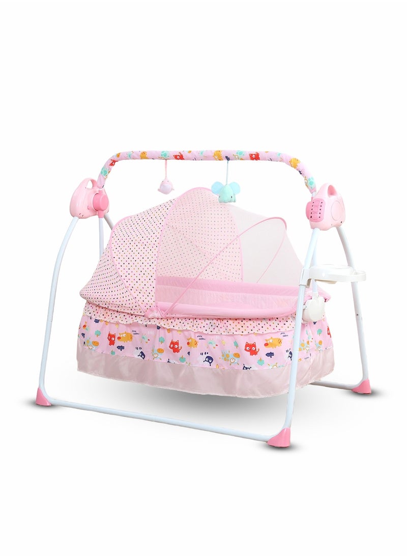 Baby Cradle Luxury Pink – Foldable Design with Adjustable Electric Swing, Bluetooth Music, & Remote Control – Ideal for Newborn Comfort and Convenience – Stylish & Compact