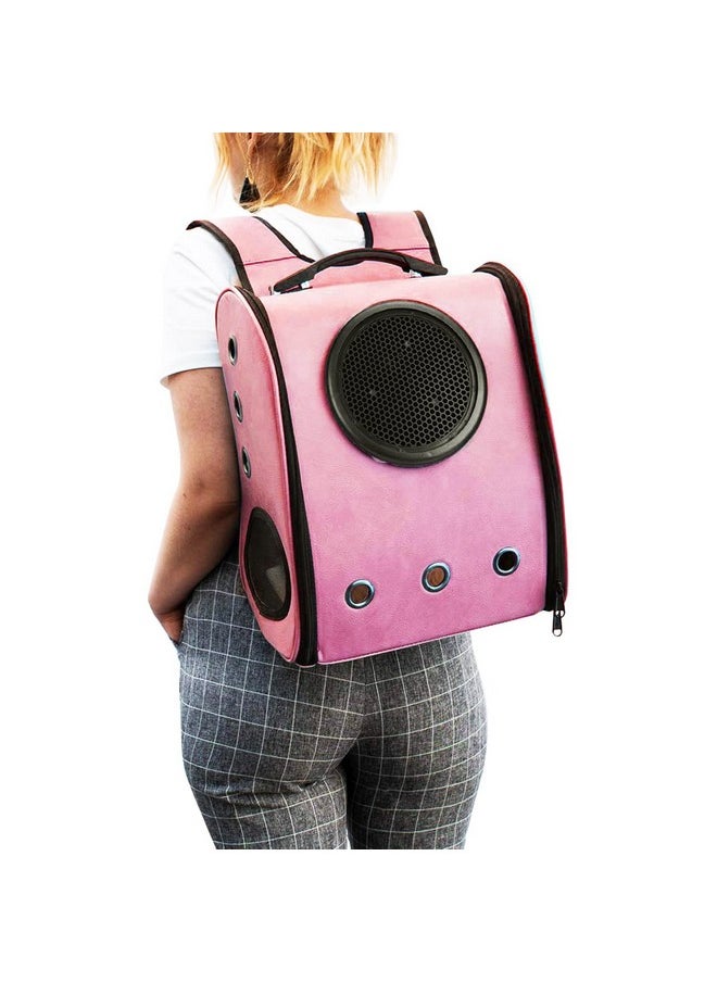 Pu Portable Space Capsule Breathable Outdoor Ventilation In Backpacks Travel Carrier For Small Animals | Pink |
