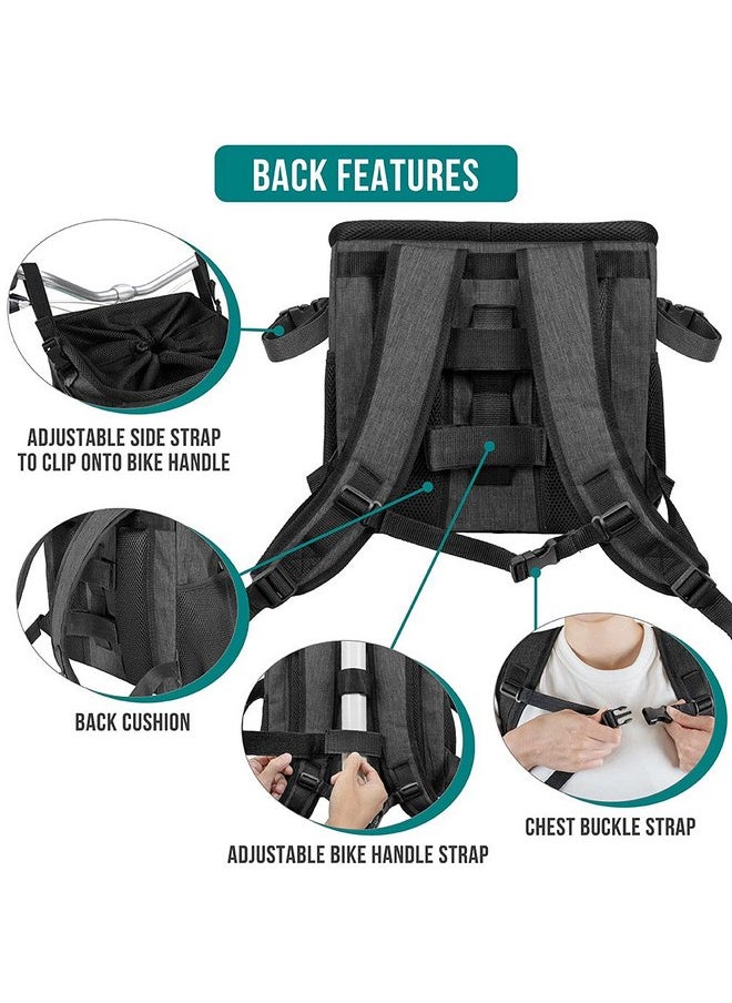 PetAmi Dog Bike Basket, Soft-Sided Ventilated Dog Bike Carrier Backpack, Dog Pet Bicycle Basket for Bike Handlebar, Small Medium Puppy Cat Kitten Car Booster Seat with Safety Strap (Dark Gray)
