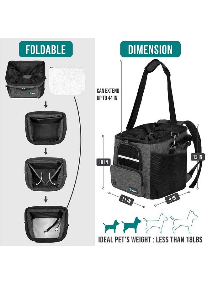 PetAmi Dog Bike Basket, Soft-Sided Ventilated Dog Bike Carrier Backpack, Dog Pet Bicycle Basket for Bike Handlebar, Small Medium Puppy Cat Kitten Car Booster Seat with Safety Strap (Dark Gray)