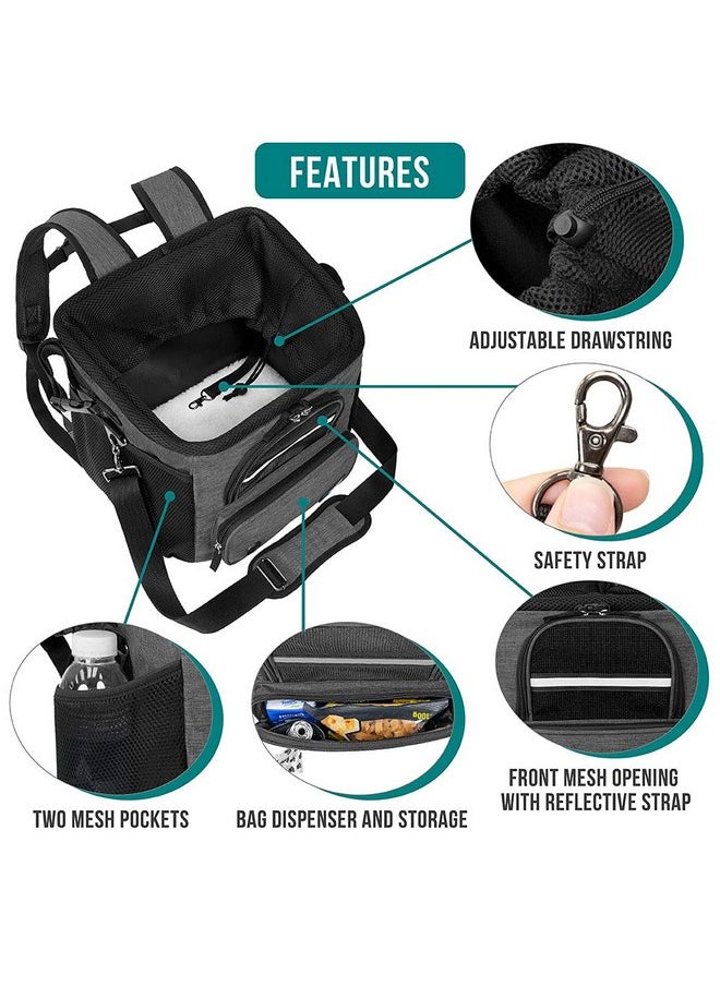 PetAmi Dog Bike Basket, Soft-Sided Ventilated Dog Bike Carrier Backpack, Dog Pet Bicycle Basket for Bike Handlebar, Small Medium Puppy Cat Kitten Car Booster Seat with Safety Strap (Dark Gray)