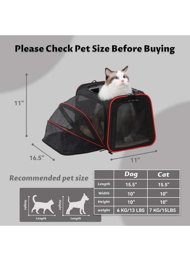 Petsfit Expandable Cat Carrier Dog Carriers,Airline Approved Soft-Sided Portable Pet Travel Washable Carrier for Kittens,Puppies,Removable Soft Plush mat and Pockets,Locking Safety Zippers