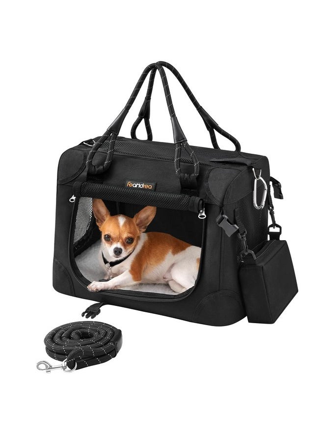 Feandrea Airline Approved Small Dog Carrier, Collapsible Pet Travel Carrier, Size S, with Metal Frame, Leash, Pocket, for Cats and Small Dogs up to 13 lb, 17 x 12 x 12 Inches, Classic Black UPDC004B01