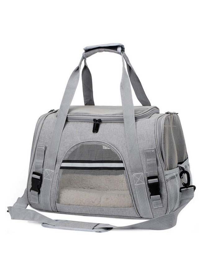 Pet Travel Carrier for Cats Dogs Puppies Bunny Breathable Mesh Foldable Pet Soft-Sided Carrier with Zippers and Strip Pet Bag for Car Plane Trains Traveling (Gray)