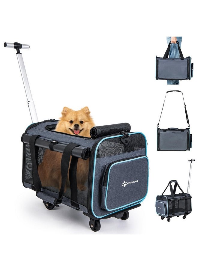 MIU Color Rolling Pet Carrier with Wheels Under 15 lbs, Airline Approved Foldable Soft Carrier for Small Dogs and Cats, Dog Carrier with Wheels for Car Road Trips Travel Camping Outdoor