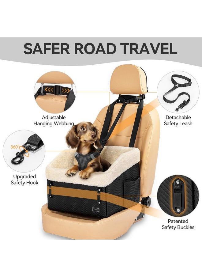 PETSFIT Small Dog Car Seat, Waterproof PU Leather Dog Booster Car Seat with Patented Safe Buckles, Detachable Dog Seat Belt for Car, Dog Car Seat Medium Sized Dog up to 30 lbs (Black)