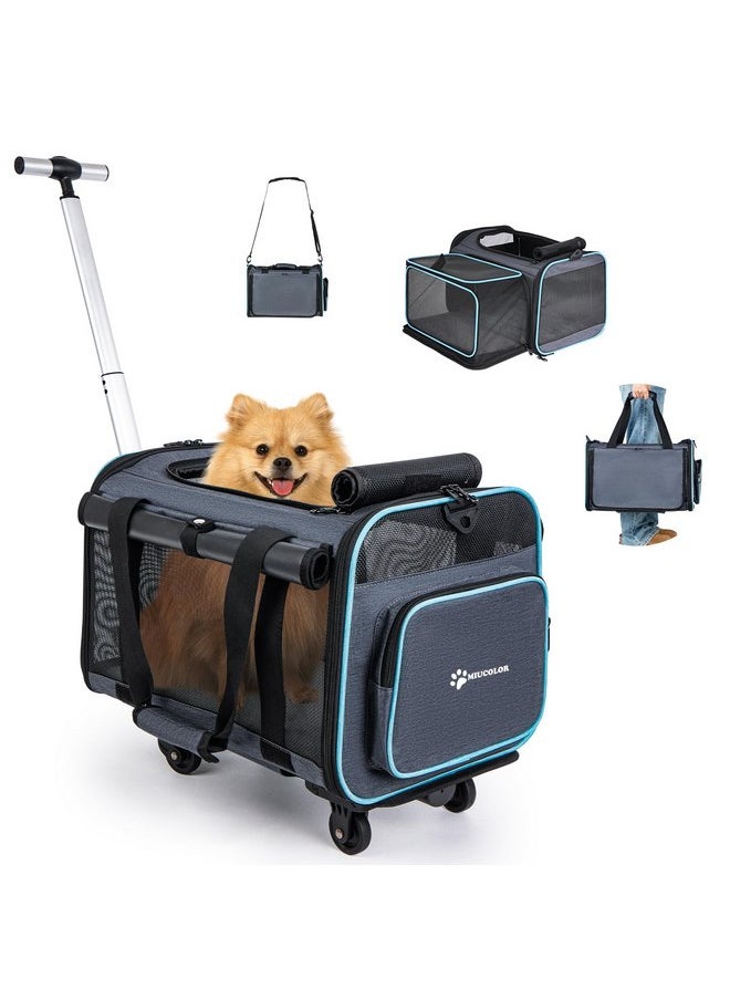 MIU COLOR Pet Carrier with Wheels Under 15 lbs-One Sided Expandable, Airline Approved Foldable Soft Carrier for Small Dogs and Cats, Dog Carrier with Wheels for Car Road Trips Travel Camping Outdoor