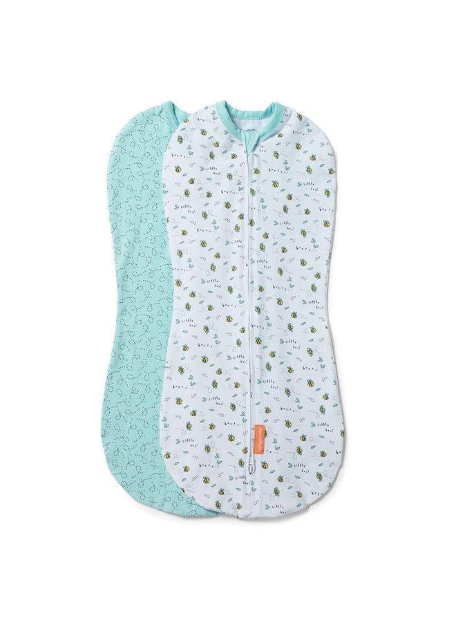 SwaddleMe by Ingenuity Compression Swaddle Pod, Two-Way Zipper for Easy Changes, Improves Sleep & Calms Startle Reflex, 0-2 Months, 2-Pack - Little Bees