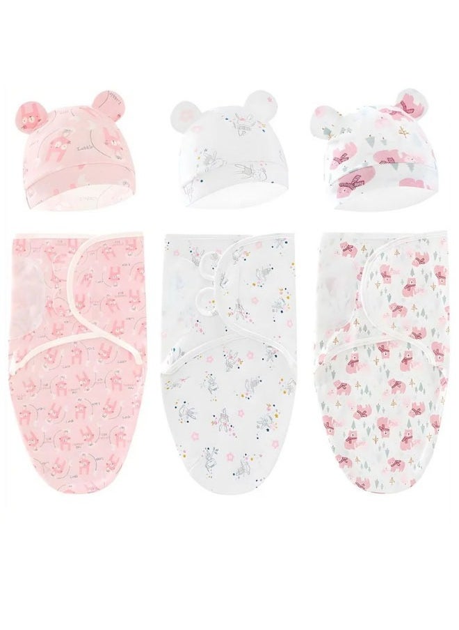 6 PCS Baby Swaddle Blanket Wrap Cap Set Newborn Infant Sleep Sack With Caps 100% Breathable Cotton 0-6 Month