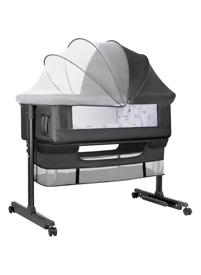 Baby Bassinet, Baby Basinet Bedside Sleeper, Easy to Fold Portable Crib Side Bassinet 2024new Style Girl/boy bassinets (Dark Gray)