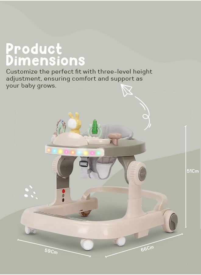 2 in 1 Baby Walker for Kids, Baby Push Walker with 3 Adjustable Height, Speed Adjustable, Foldable Kids Walker with Light, Musical & Food Tray Toddler Walker for Baby 6 to 24 Months Boy Girl Grey