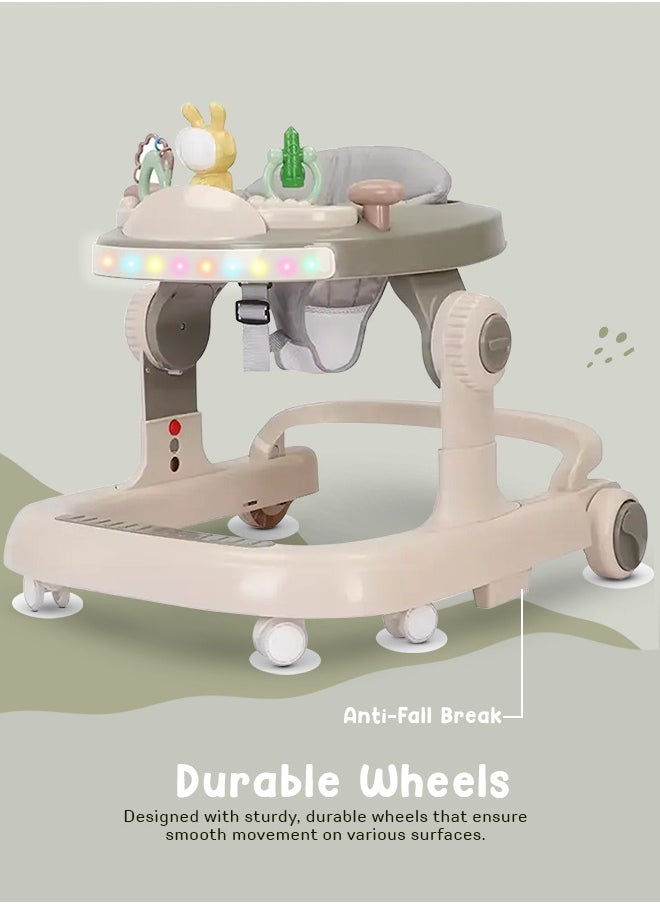 2 in 1 Baby Walker for Kids, Baby Push Walker with 3 Adjustable Height, Speed Adjustable, Foldable Kids Walker with Light, Musical & Food Tray Toddler Walker for Baby 6 to 24 Months Boy Girl Grey