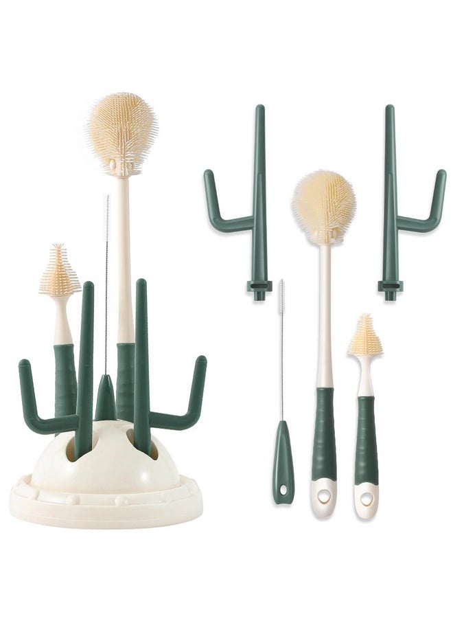 Liname Cactus Baby Bottle Brush Set - 3 Piece Cleaning Brush with Storage Base & Drying Rack,- Includes Bottle Cleaner, Nipple Cleaner & Straw Cleaner - Baby Essentials, Newborn Essentials Must Haves