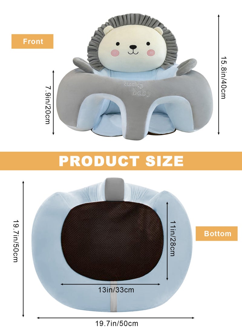 Baby Sofa Learn Sitting Chair Nursery Support Seat Pillow Protector Plush Cushion Infant Sitting Chair Baby Support Seat Infant Plush Seats for Toddlers (Blue Lion)