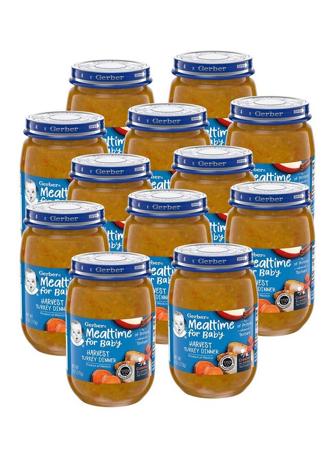 Gerber Mealtime for Baby 3rd Foods Baby Food Jar, Harvest Turkey Dinner, Advanced Texture with No Artificial Flavors or Colors, 6 OZ Glass Jar (Pack of 12)