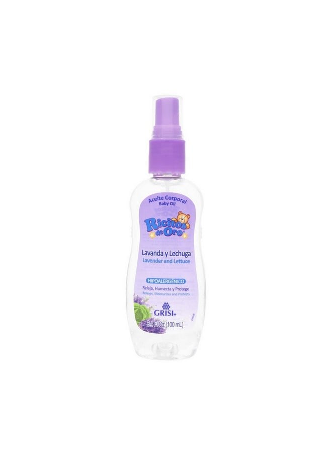 Ricitos de Oro- Baby Oil, Lavender & Lettuce, Relaxing Aroma, 3.4 Fl Oz