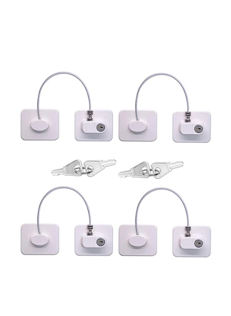 Pack of 4 Safety Cable Fridge Window Lock With Key Set