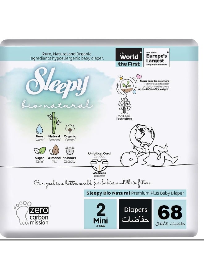 Pack Of 68 Baby Bio Natural Premium Size 2 Diapers, 3 - 6 Kg