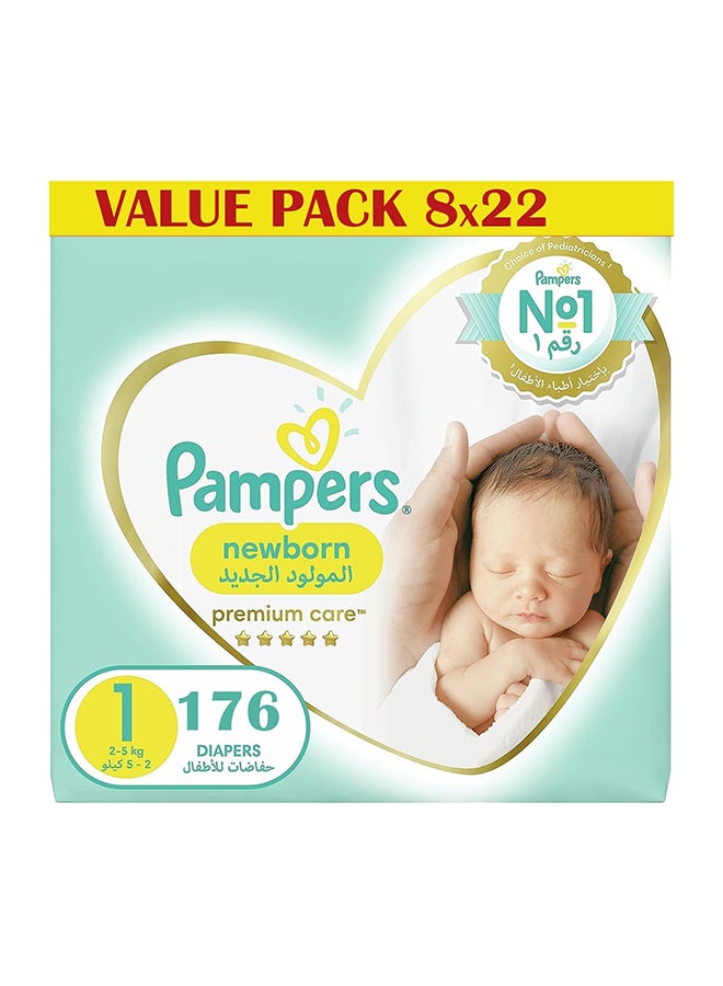 Set Of 176 Premium Care New Born, 8 X 22 Diapers