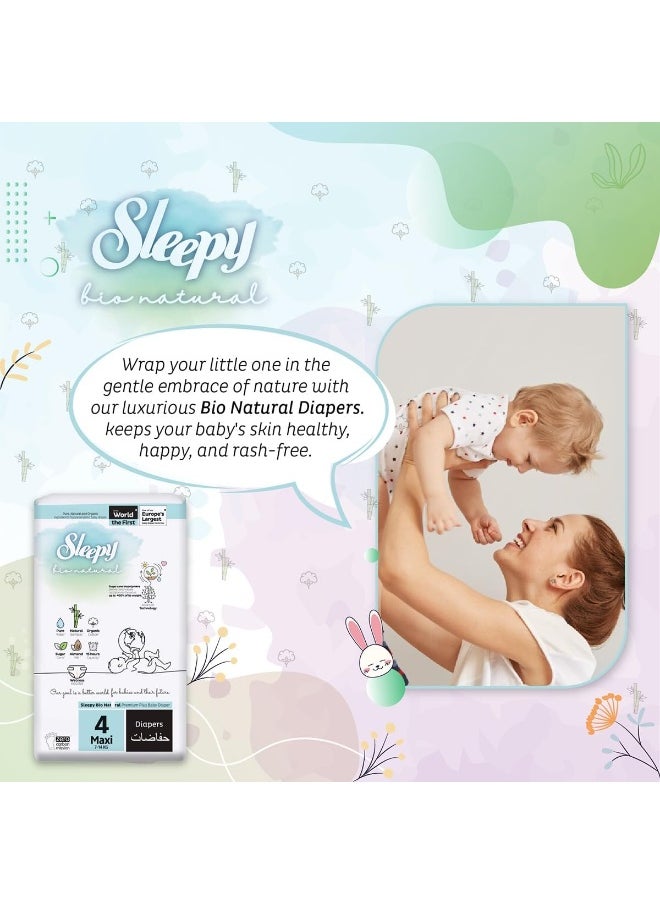 Pack Of 144 Baby Bio Natural Premium Size 4 Diapers, Baby Dry Taped Diapers, 7-14 Kg Hypoallergenic, Water Based, Almond Milk, Vegan, 100% Leakproof, 3 X 48 Pieces