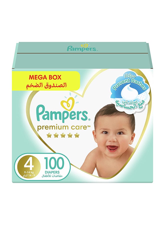 Premium Care Taped Baby Diapers, Size 4, 9-14 Kg, Unique Softest Absorption For Ultimate Skin Protection, 100 Count