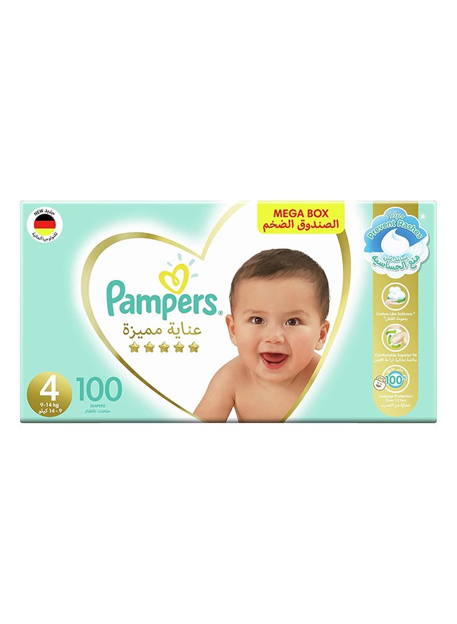 Premium Care Taped Baby Diapers, Size 4, 9-14 Kg, Unique Softest Absorption For Ultimate Skin Protection, 100 Count